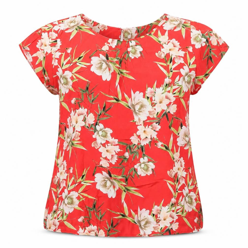 Wallis Women Red Floral Short Sleeve Blouse UK 18 Lightweight