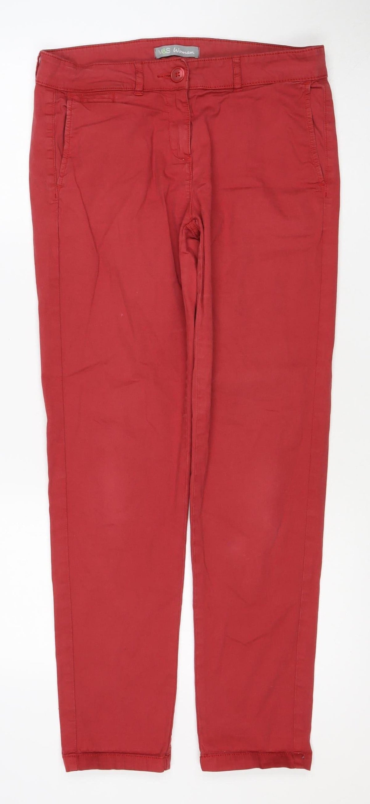 Marks and Spencer Women's Red UK 10 Cotton Stretch Chino Trousers