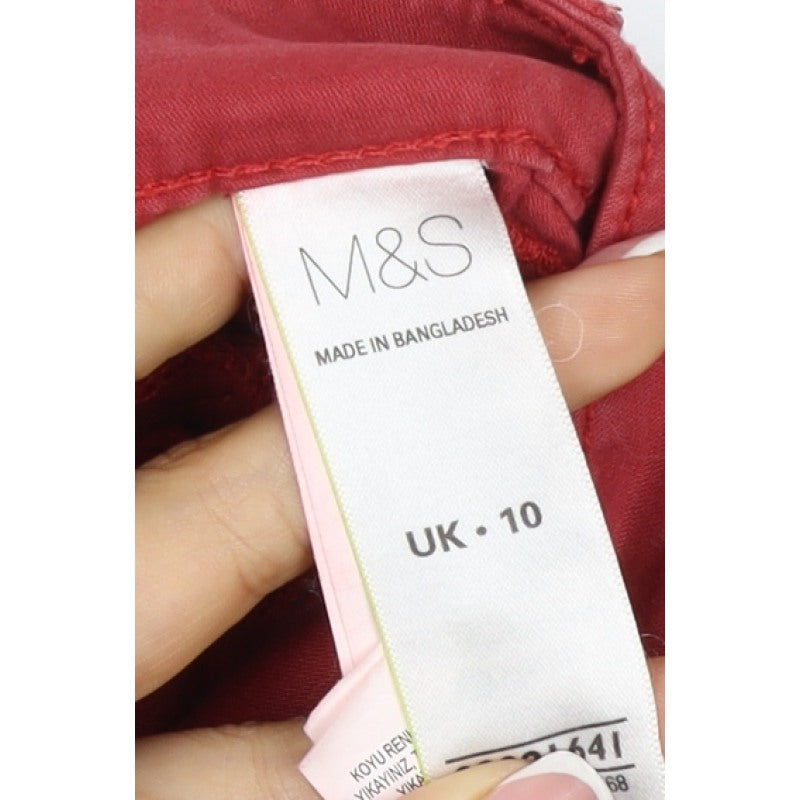 Marks and Spencer Women's Red UK 10 Cotton Stretch Chino Trousers
