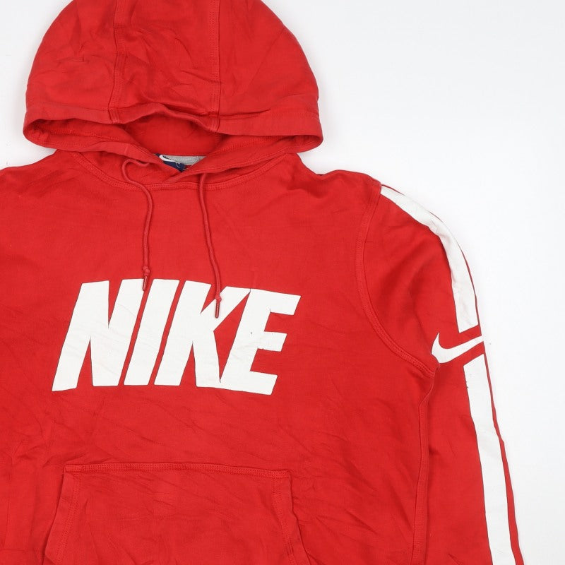 Nike Women’s Red M Pullover Hoodie Logo Stripe Cotton Blend
