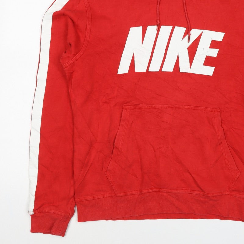 Nike Women’s Red M Pullover Hoodie Logo Stripe Cotton Blend