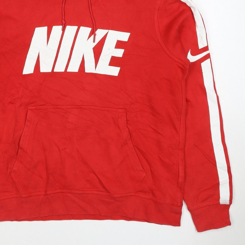 Nike Women’s Red M Pullover Hoodie Logo Stripe Cotton Blend
