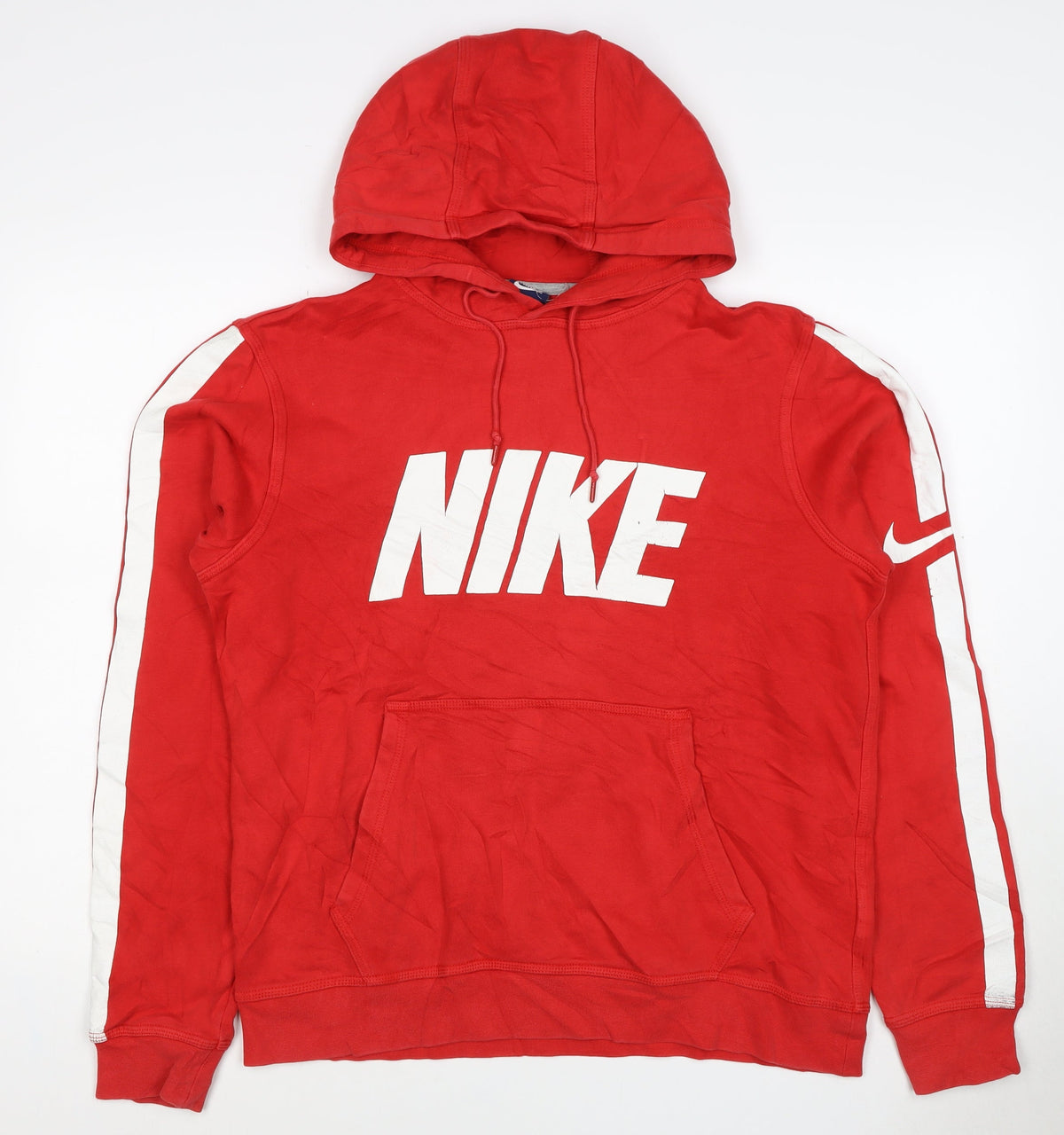 Nike Women’s Red M Pullover Hoodie Logo Stripe Cotton Blend