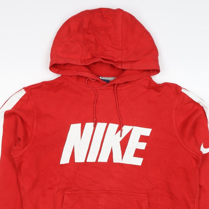 Nike Women’s Red M Pullover Hoodie Logo Stripe Cotton Blend