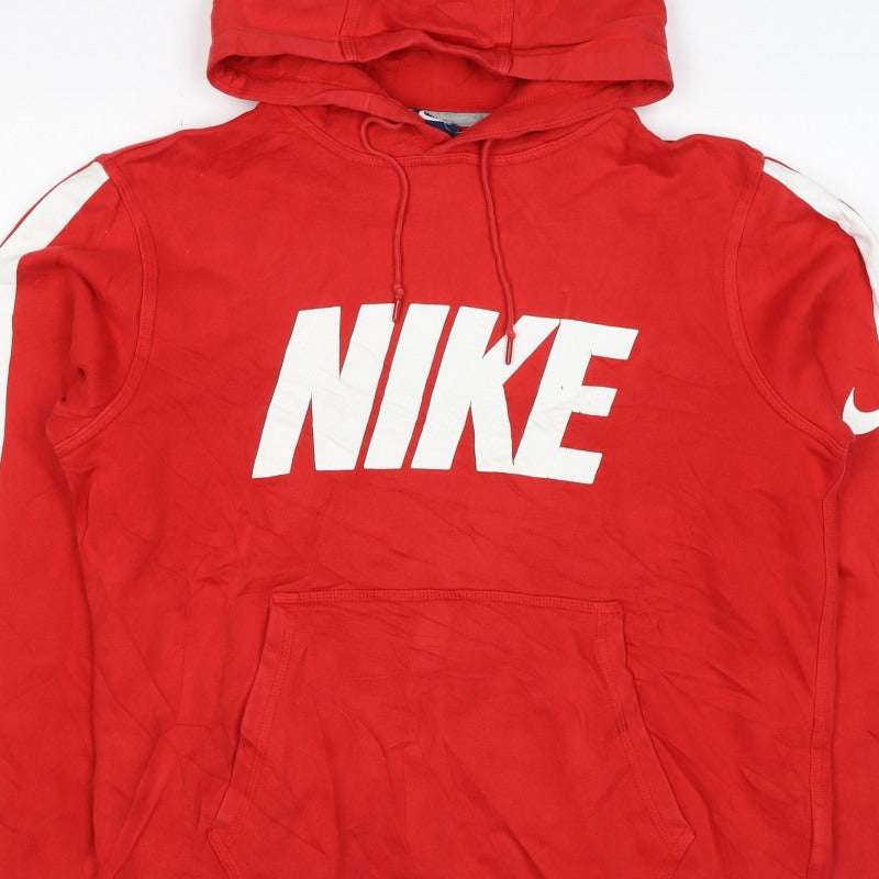 Nike Women’s Red M Pullover Hoodie Logo Stripe Cotton Blend