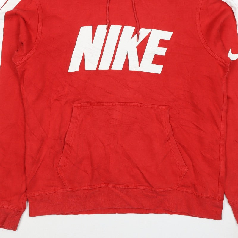 Nike Women’s Red M Pullover Hoodie Logo Stripe Cotton Blend