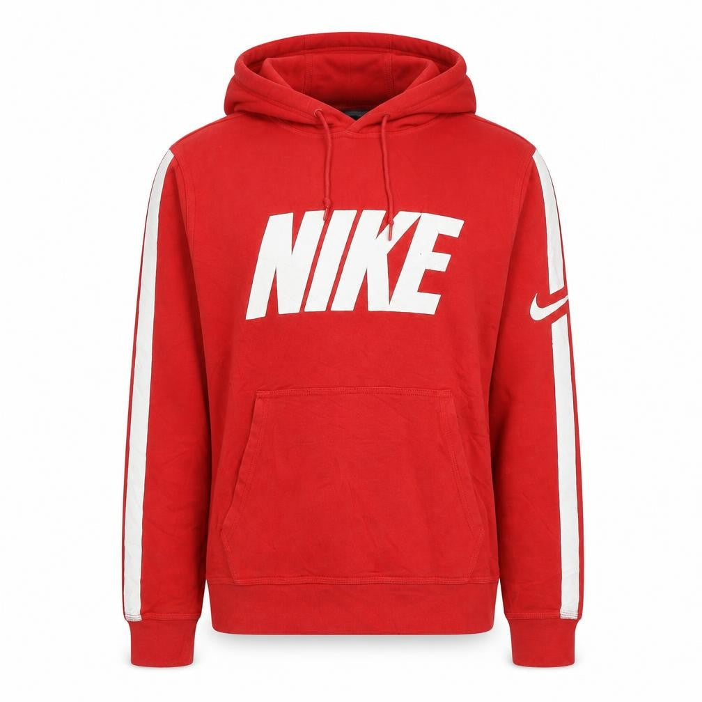 Nike Women’s Red M Pullover Hoodie Logo Stripe Cotton Blend