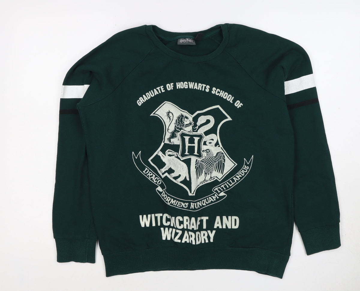 Harry Potter Women’s Green M Pullover Sweatshirt Hogwarts Graphic