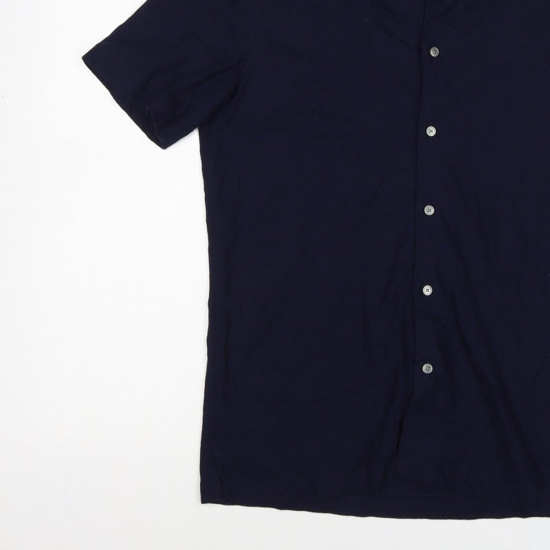 Autograph Men’s Navy Blue L Luxury Knitted Short Sleeve Button-Up Shirt