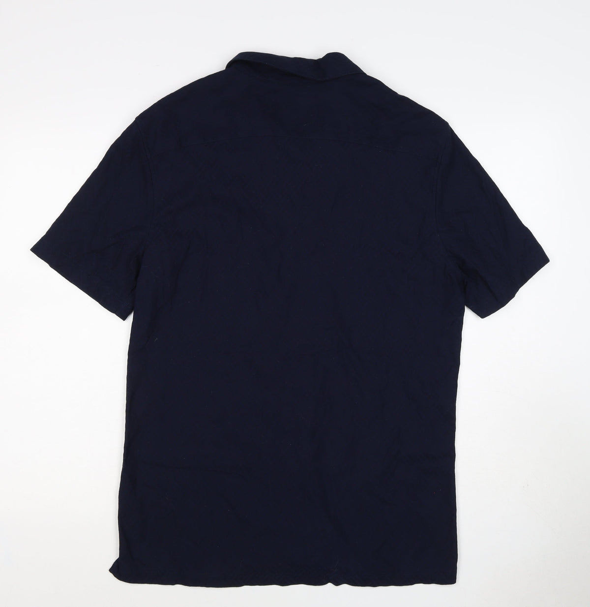 Autograph Men’s Navy Blue L Luxury Knitted Short Sleeve Button-Up Shirt
