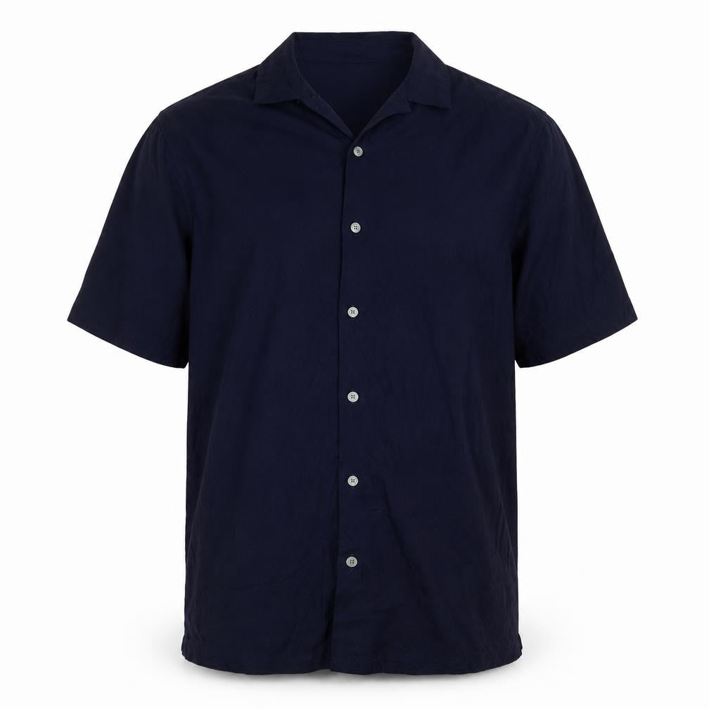 Autograph Men’s Navy Blue L Luxury Knitted Short Sleeve Button-Up Shirt