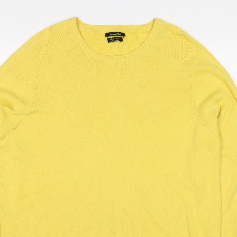 Massimo Dutti Men’s Yellow XL Cotton Crew Neck Knit Pullover Jumper