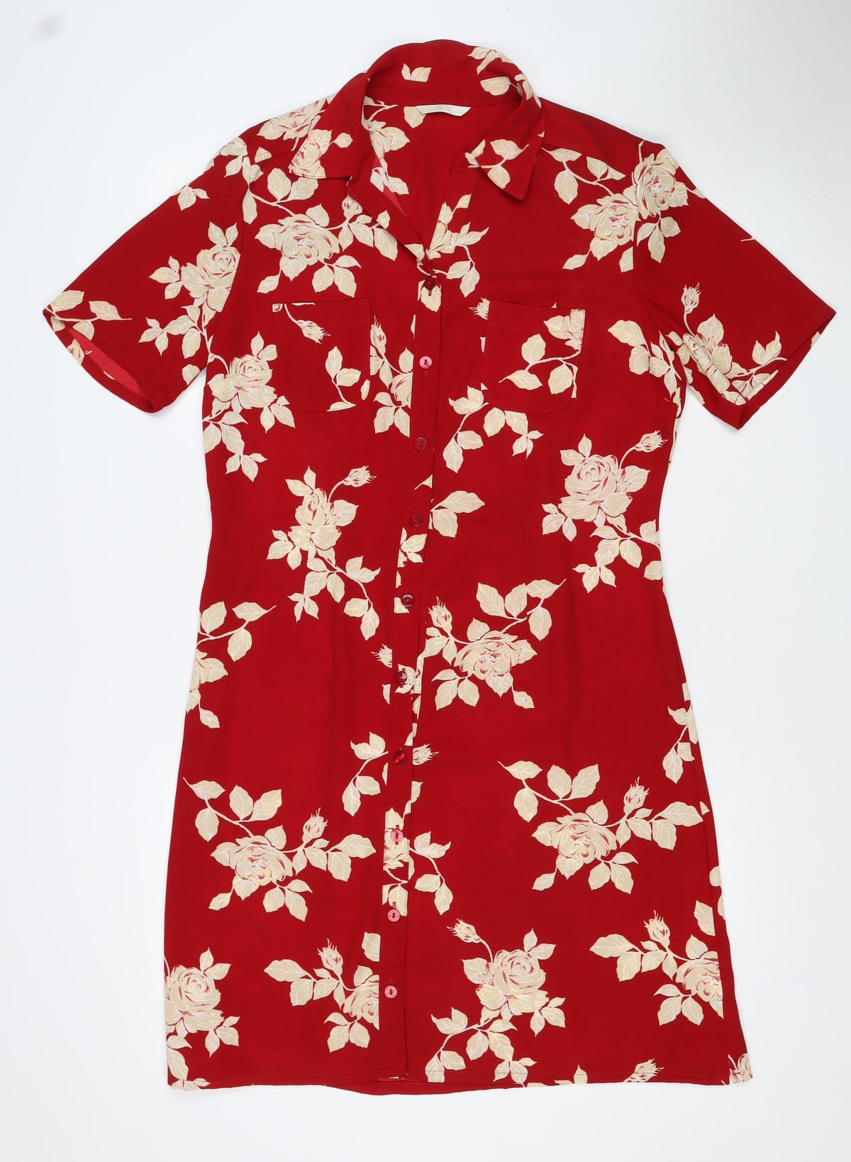 Marks and Spencer Women's Red Floral UK 14 Short Shirt Dress