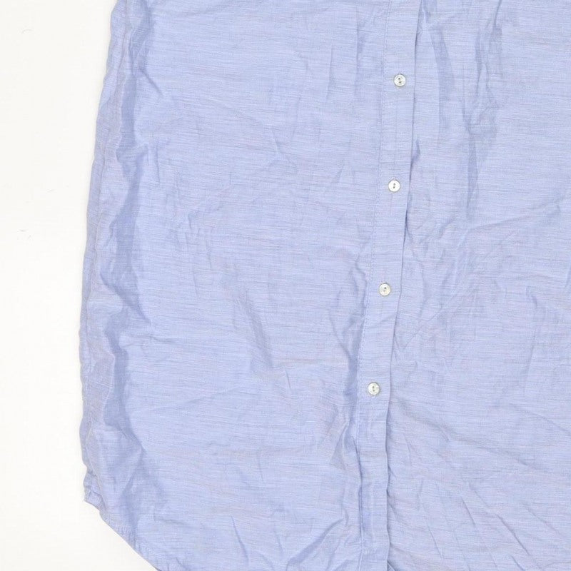 H&M Women Blue UK 8 Long Cotton Collared Button Shirt Dress