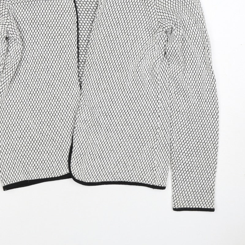 H&M Women White Black Geometric Knit Open Cardigan Size M