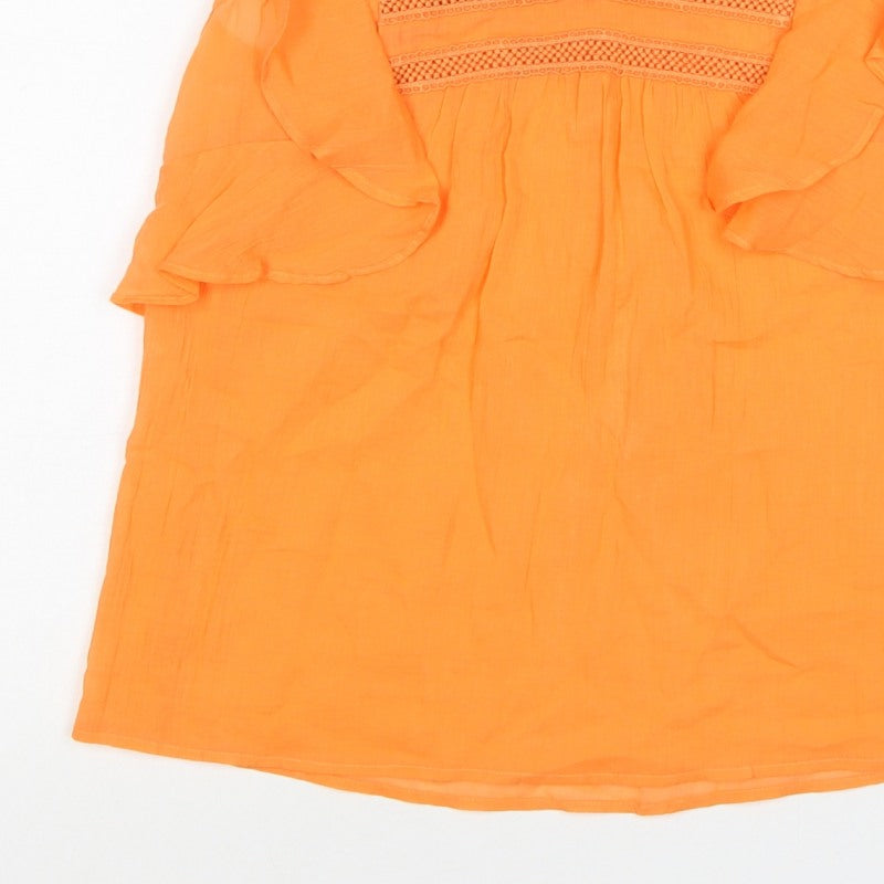 Mint Velvet Women Orange UK 6 Ruffle V-Neck Cotton Blouse