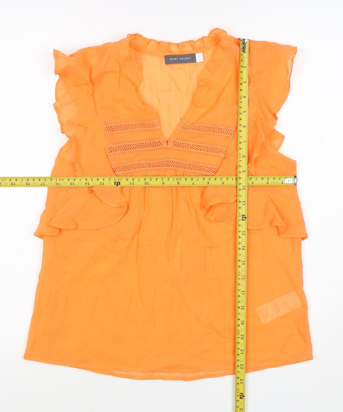 Mint Velvet Women Orange UK 6 Ruffle V-Neck Cotton Blouse