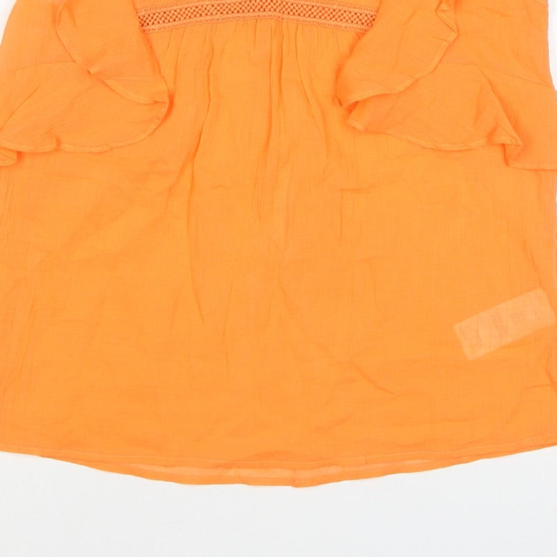 Mint Velvet Women Orange UK 6 Ruffle V-Neck Cotton Blouse
