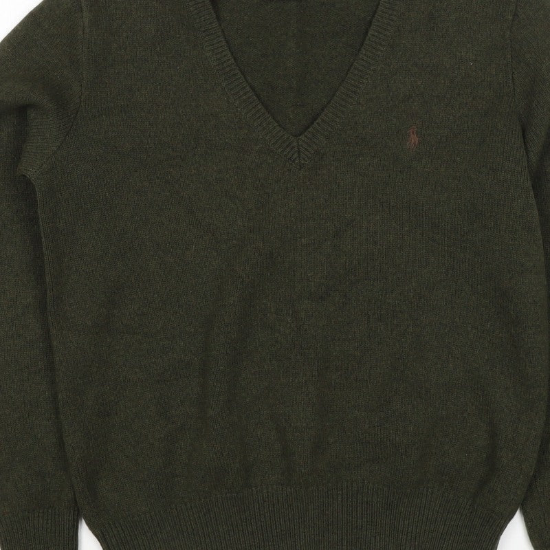 Ralph Lauren Women Green M Cashmere Wool V-Neck Logo Pullover Jumper