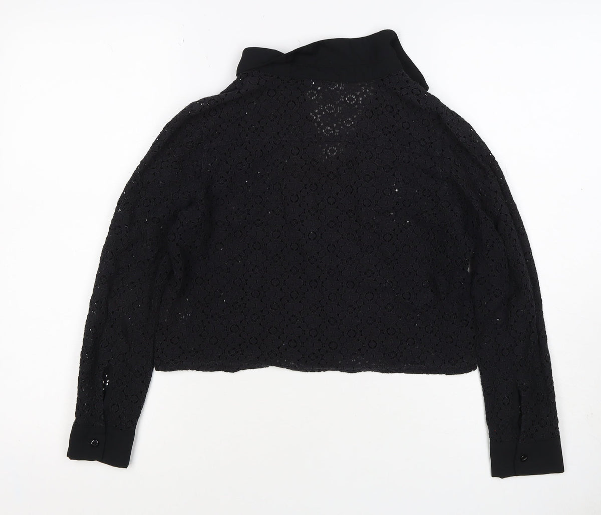 Comma Women Black UK 12 Cropped Lace Collared Button-Up Blouse