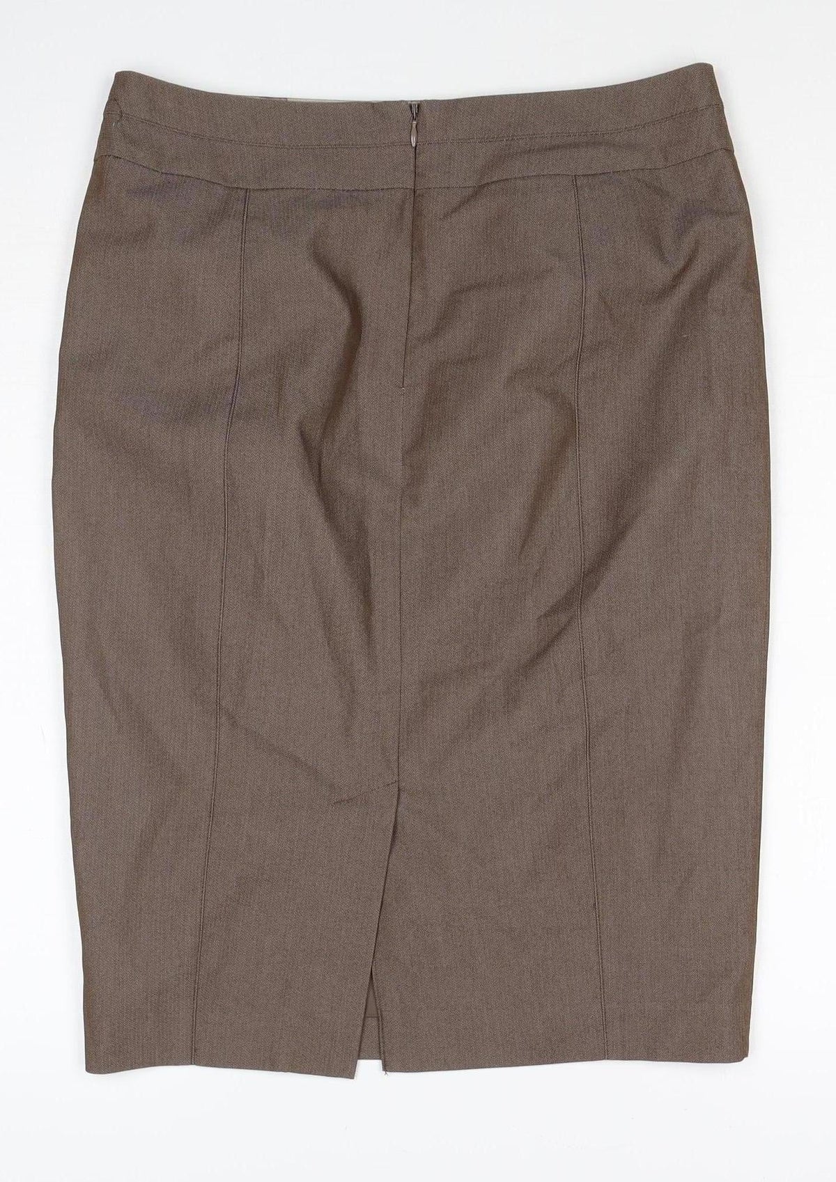 Next Women’s Brown UK 10 Pencil Knee Length Linen Blend Work Skirt