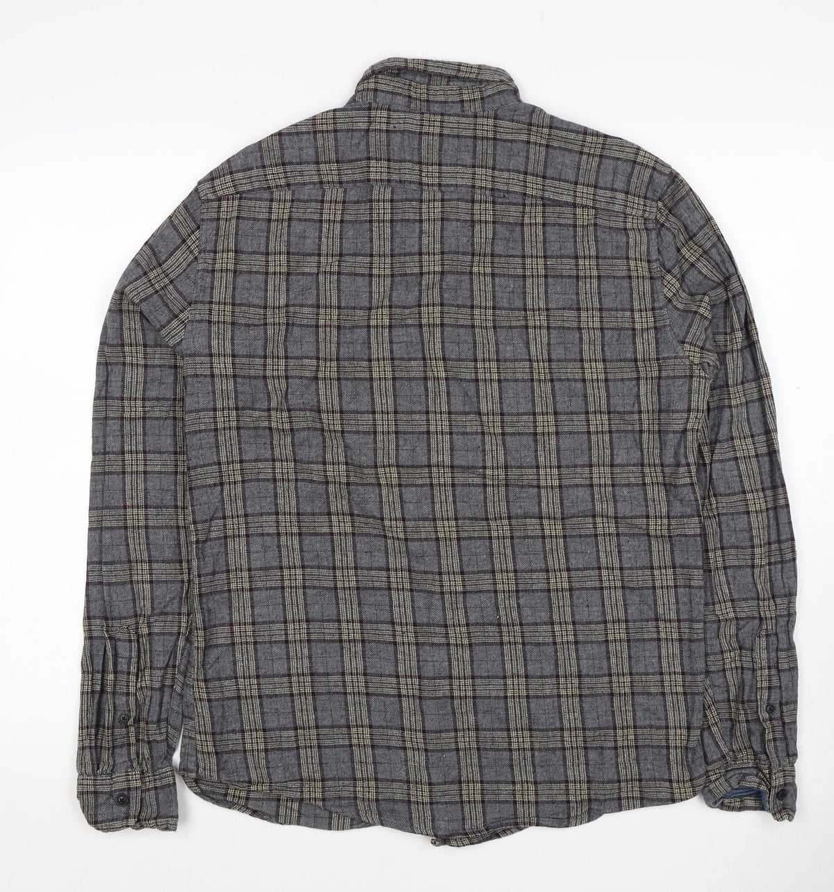 Blend Denim Men’s Grey Plaid Cotton Flannel Button-Down Shirt Size L