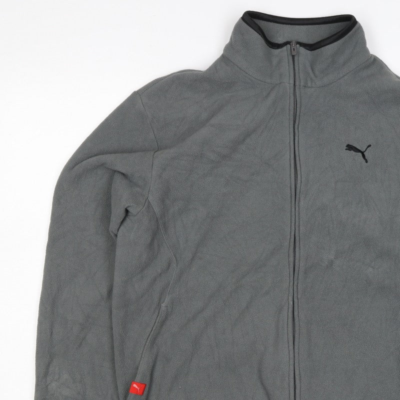 Puma Men's Grey M Full Zip Fleece Jacket Stand-Up Collar Sports Logo