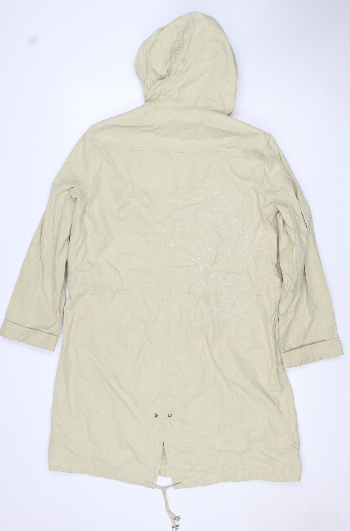 Per Una Women Ivory L Long Hooded Parka Floral Embroidered Jacket