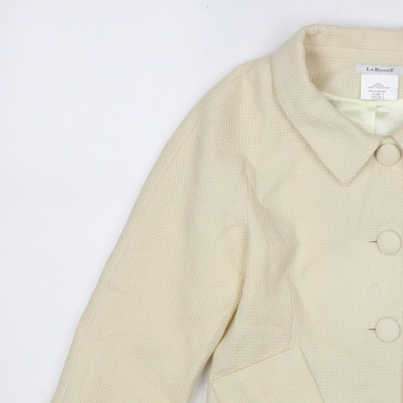 L.K. Bennett Women Ivory UK 10 Wool Blazer Short 4 Button Lined
