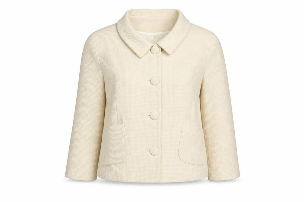 L.K. Bennett Women Ivory UK 10 Wool Blazer Short 4 Button Lined