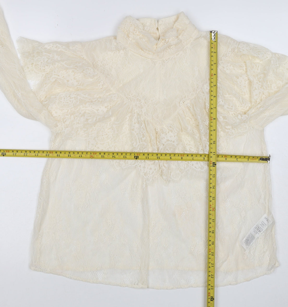 Marks & Spencer Women Ivory UK 10 Ruffle Lace High Neck Long Sleeve Blouse