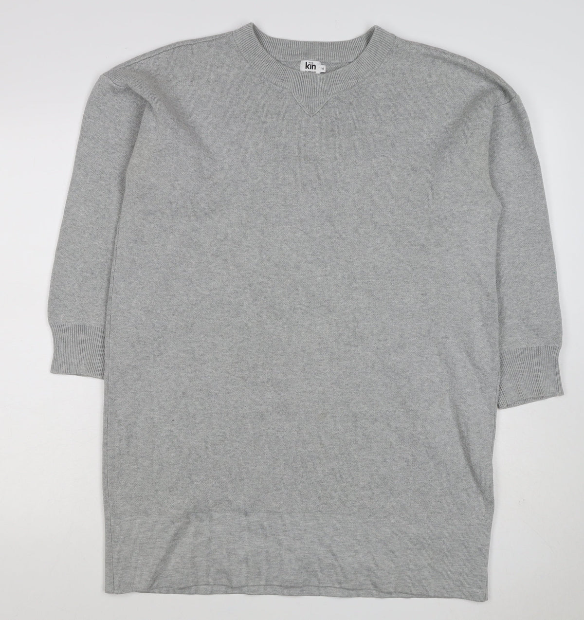 Kin by John Lewis Women Grey Size 10 Crew Neck Knit Tunic Jumper