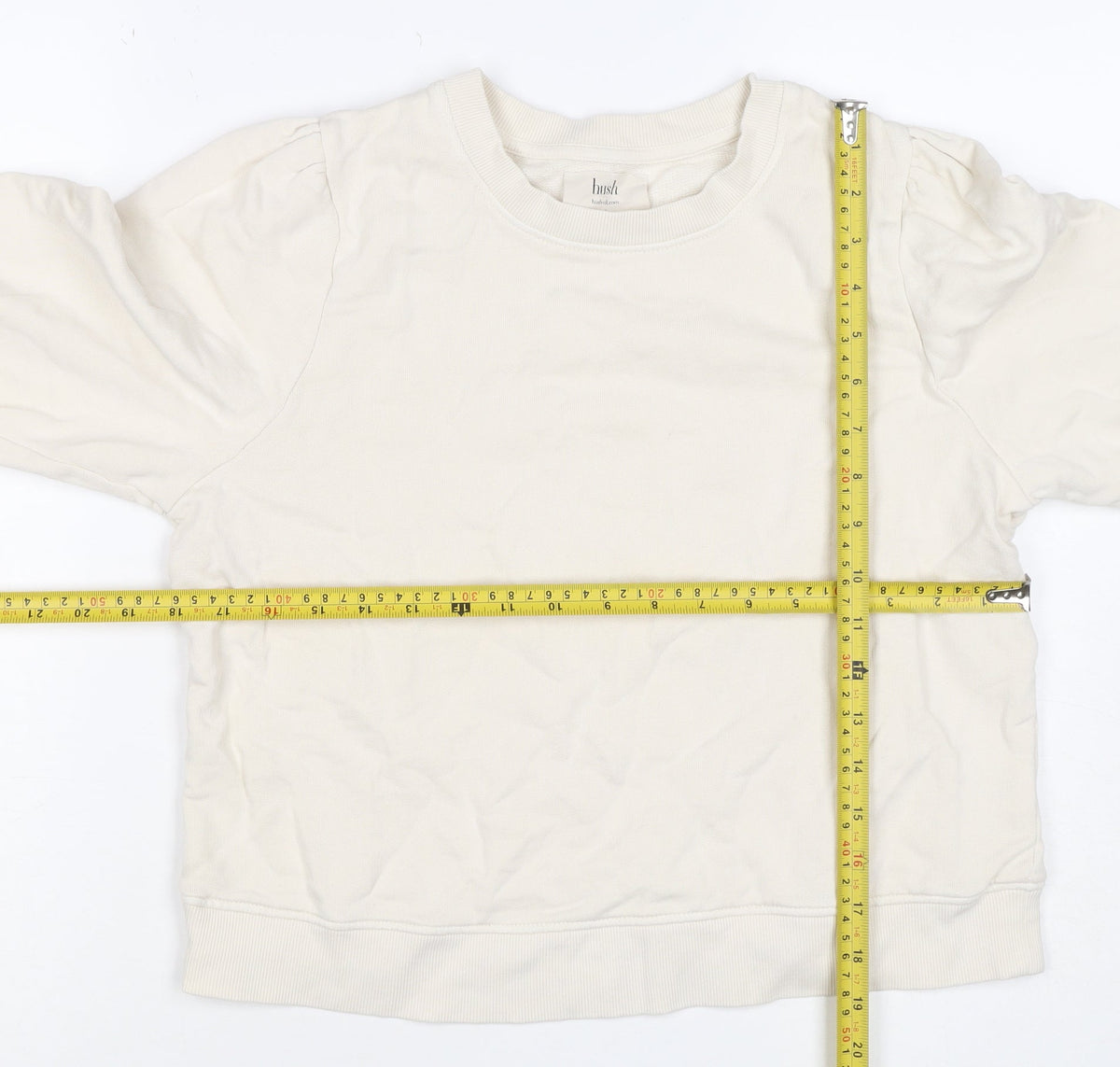 Hush Women’s Ivory S Puff Sleeve Organic Cotton Crew Neck Sweatshirt