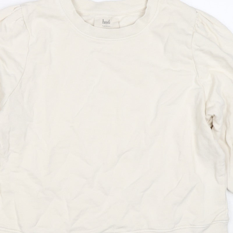 Hush Women’s Ivory S Puff Sleeve Organic Cotton Crew Neck Sweatshirt