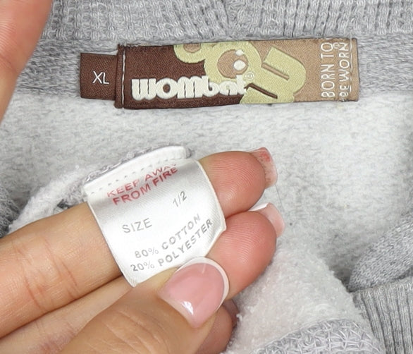 Wombat Men’s Grey XL Full Zip Logo Hoodie Fleece Drawstring Pockets