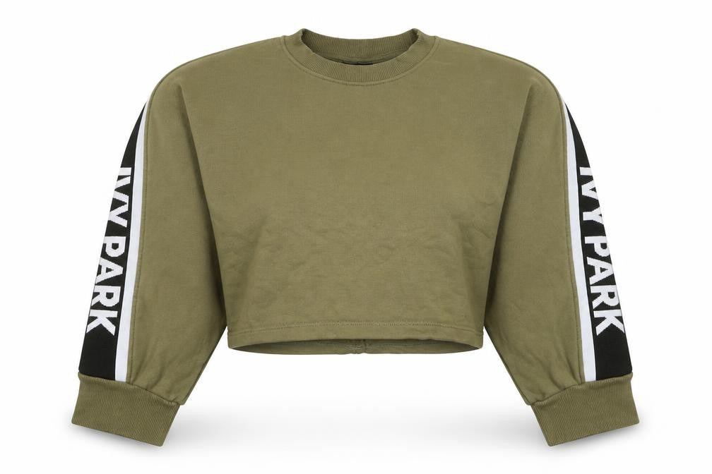 Ivy Park Women's Green M Logo Tape Cropped Pullover Sweatshirt
