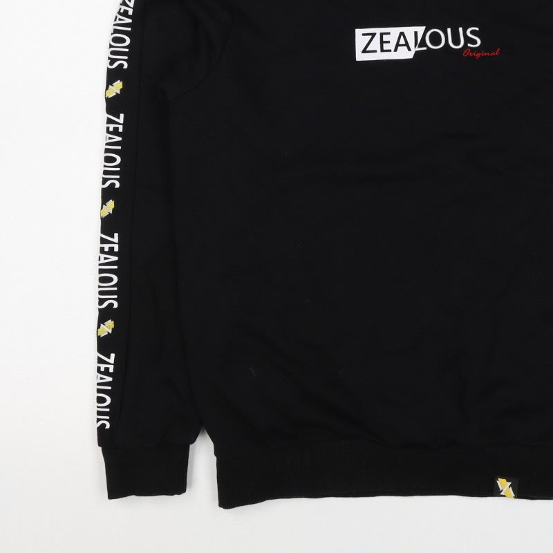 Zealous Men’s Black M Graphic Logo Crew Neck Pullover Sweatshirt