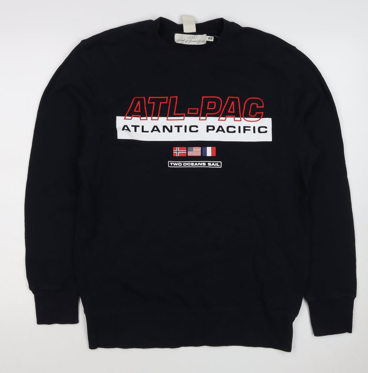 H&M Men’s Black S ATL-PAC Atlantic Pacific Graphic Crew Sweatshirt