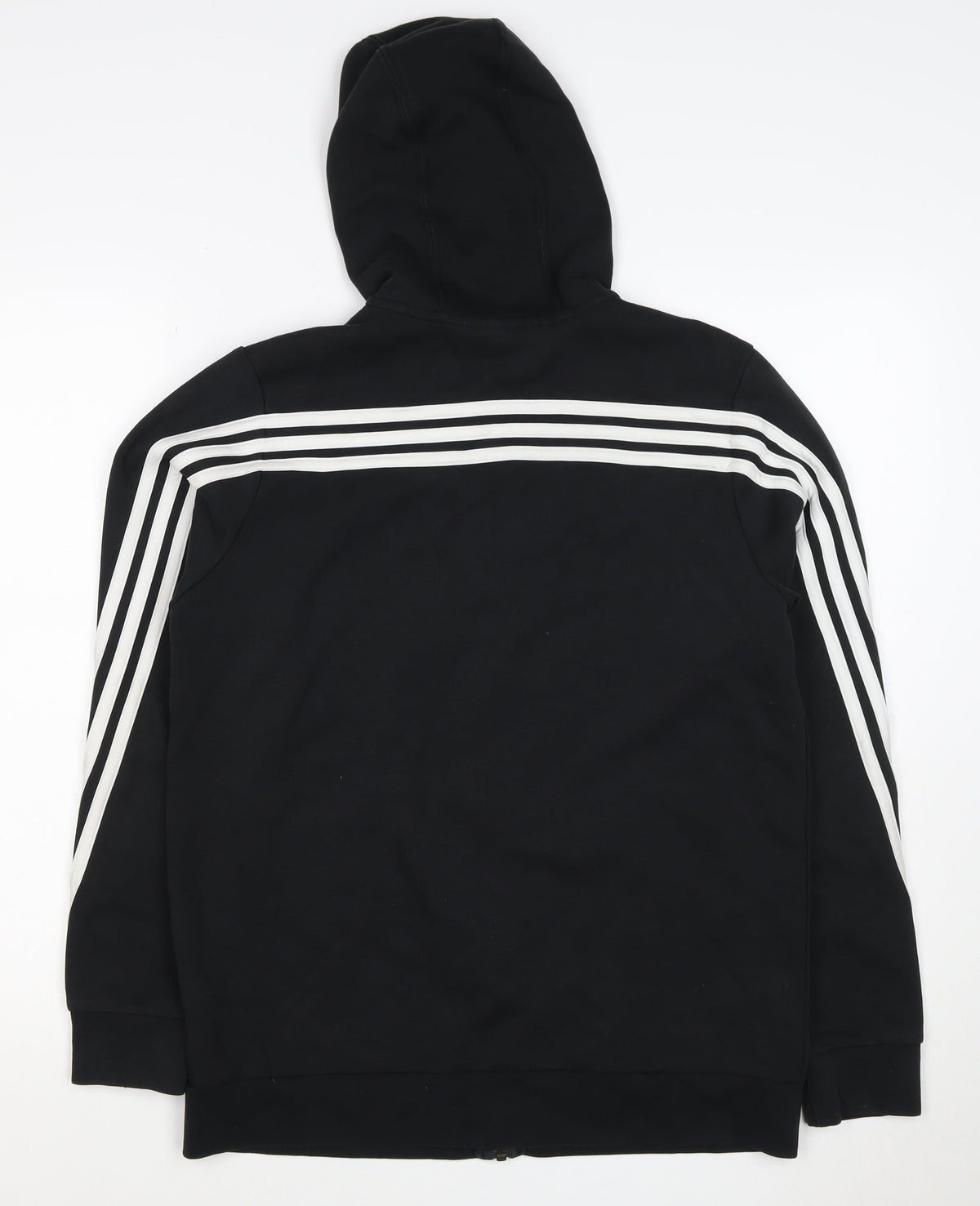Adidas Boys Black 15-16 Years Full Zip Hoodie 3 Stripe Cotton Blend