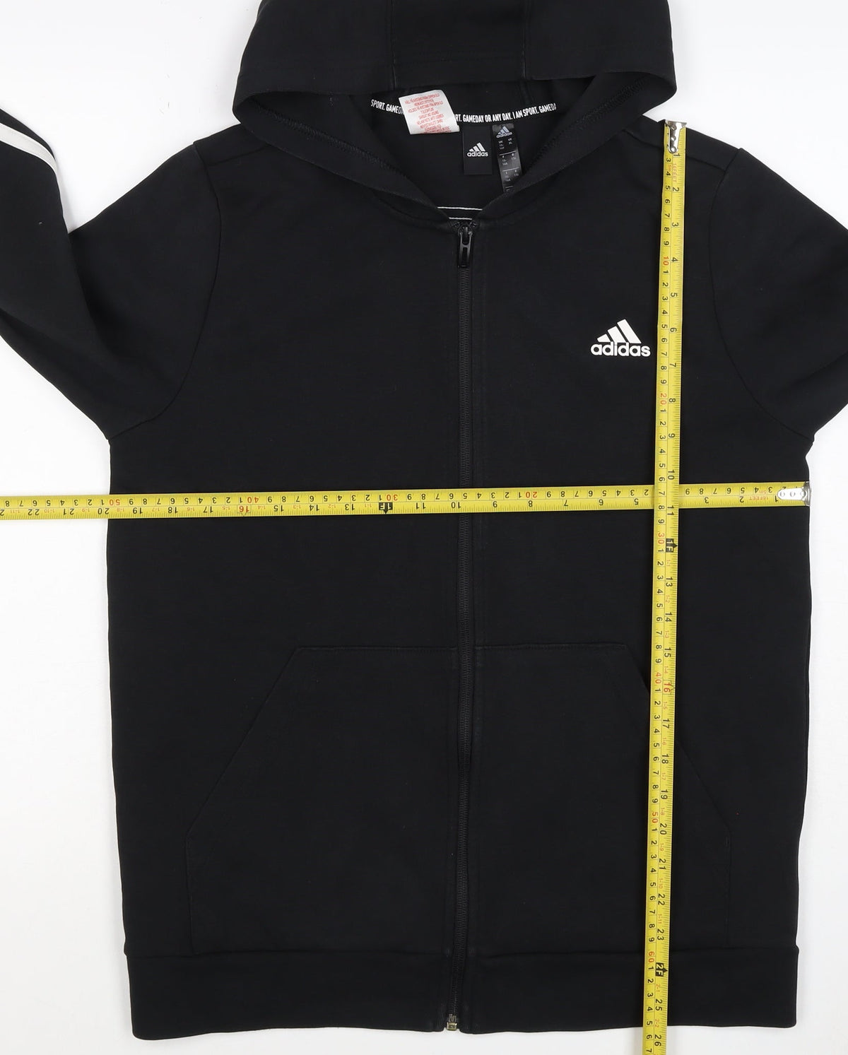 Adidas Boys Black 15-16 Years Full Zip Hoodie 3 Stripe Cotton Blend
