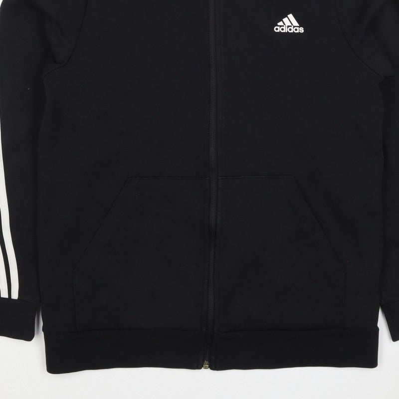 Adidas Boys Black 15-16 Years Full Zip Hoodie 3 Stripe Cotton Blend
