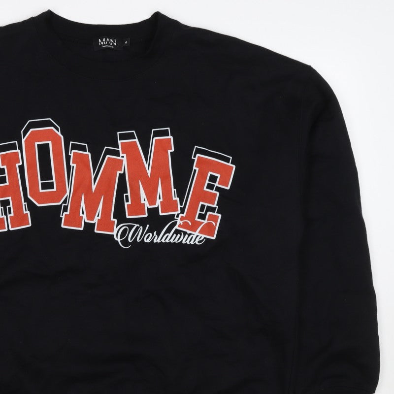 boohooMAN Men’s Black M Home Worldwide Graphic Print Crew Sweatshirt
