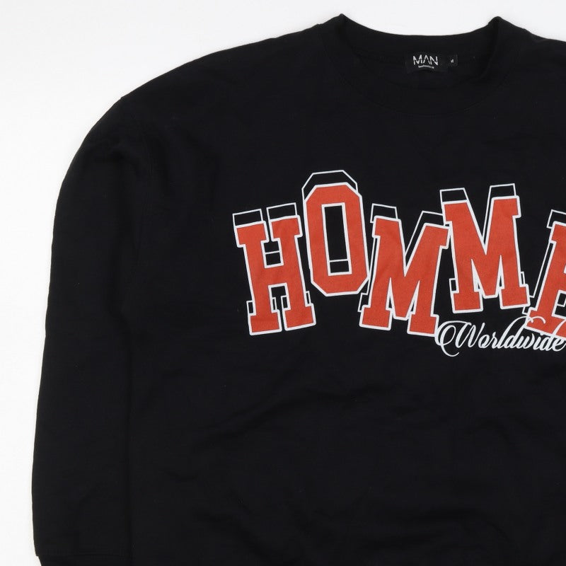 boohooMAN Men’s Black M Home Worldwide Graphic Print Crew Sweatshirt