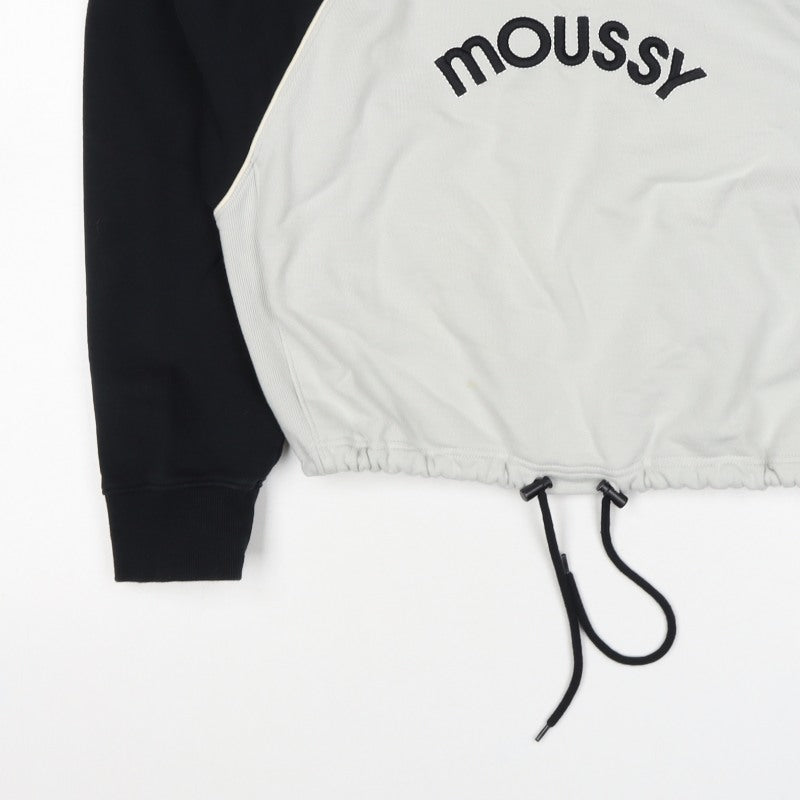 Moussy Women Black White One Size Logo Embroidered Drawstring Sweatshirt