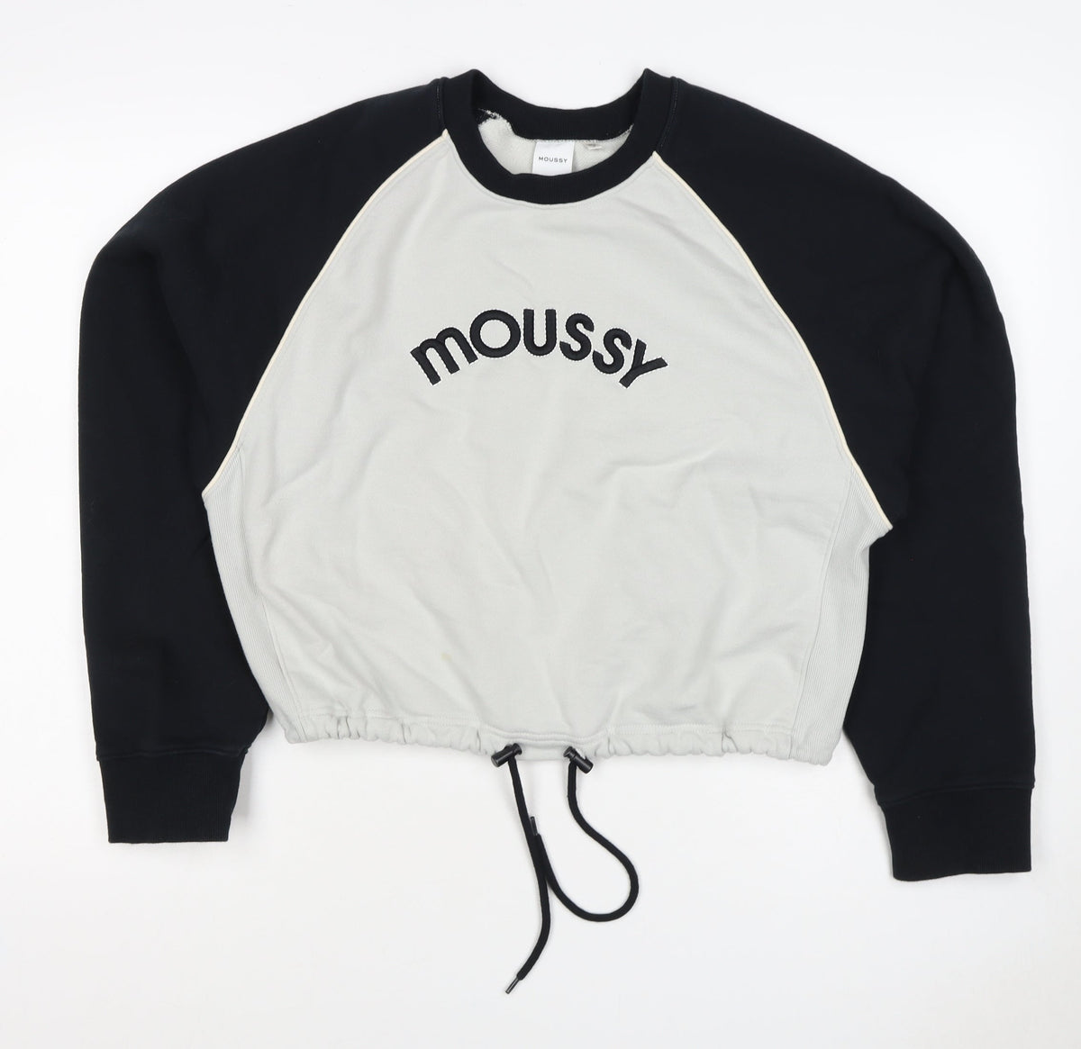 Moussy Women Black White One Size Logo Embroidered Drawstring Sweatshirt