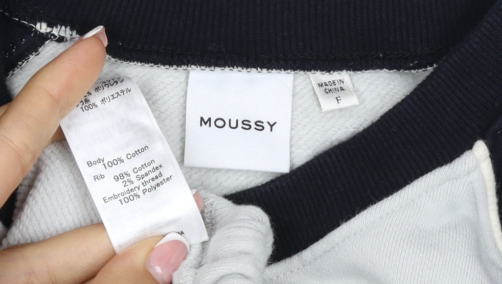 Moussy Women Black White One Size Logo Embroidered Drawstring Sweatshirt