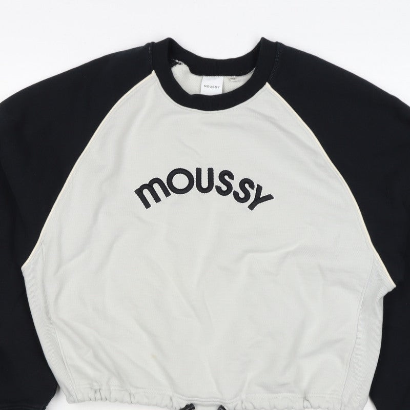Moussy Women Black White One Size Logo Embroidered Drawstring Sweatshirt