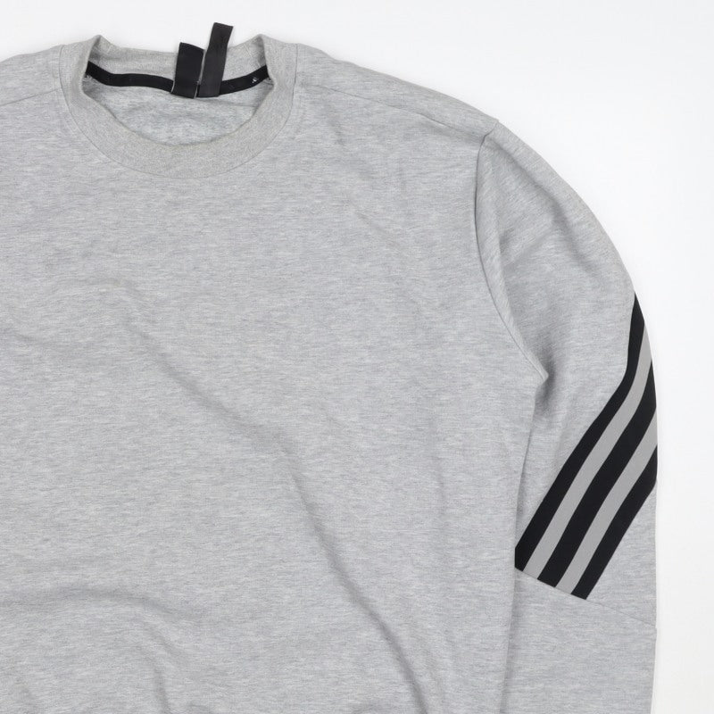 Adidas Men's Grey M Pullover Sweatshirt 3 Stripe Logo Crew Neck