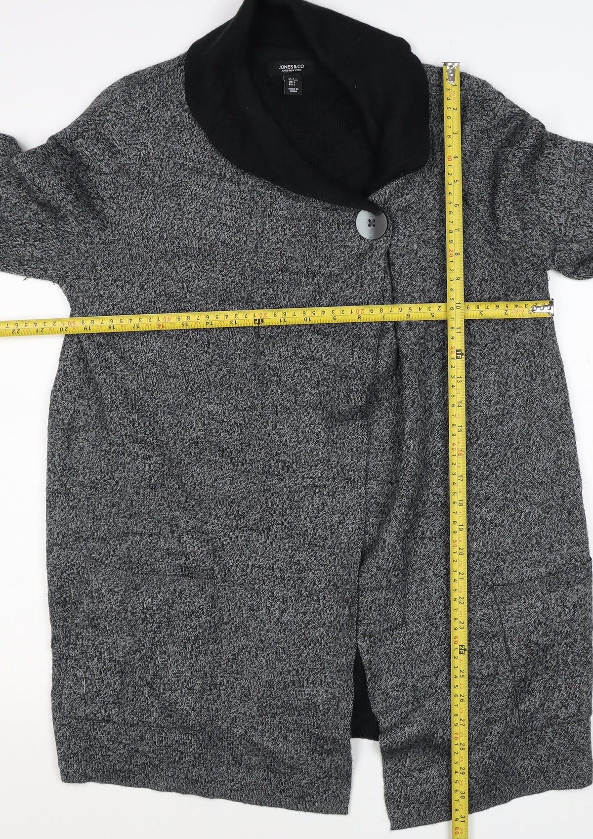 Jones & Co Women Grey L Longline Cowl Neck Button Cardigan Pockets