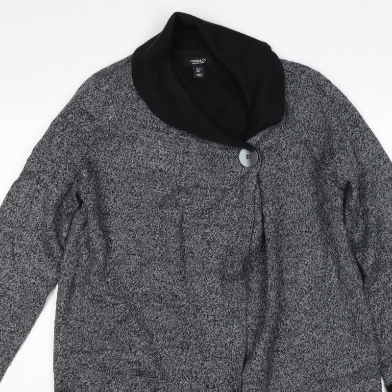 Jones & Co Women Grey L Longline Cowl Neck Button Cardigan Pockets